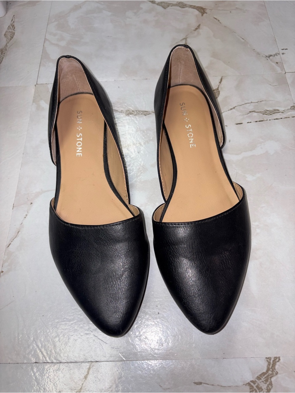 Sun + Stone Black Pointed D'Orsay Flats size 7